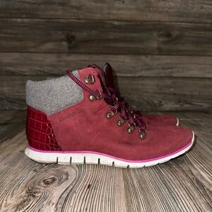Cole Hann Zerogrand Women's Burgundy Lace-Up Boots Hiking Wool Lining Size 11B
